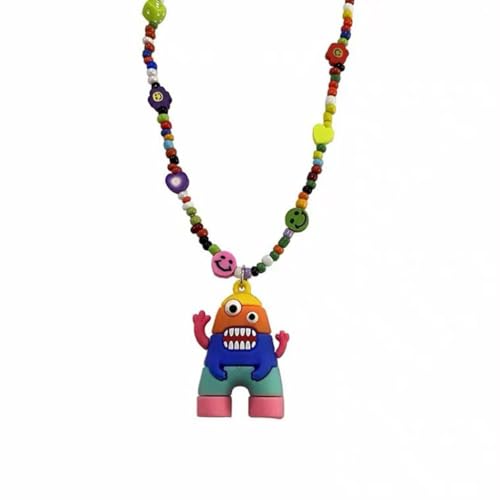 FackLOxc Bunte Perlenkette, Cartoon-Monster-Anhänger, Chokerkette, modischer Monster-Hip-Hop-Anhänger für Mädchen, Schmuck von FackLOxc