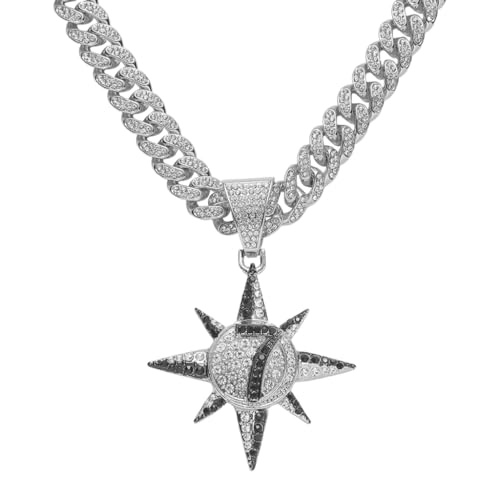 FackLOxc Cuban Link Chain Necklace Sun Pendant Number 7 Pattern Choker Clavicle Chain Hip Hop for Women Girl, Metall von FackLOxc