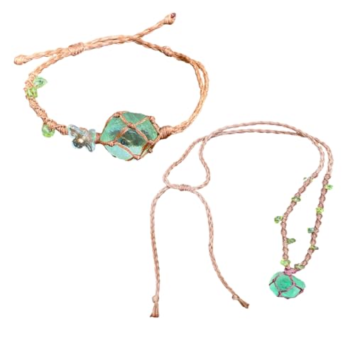 FackLOxc Einzigartiges, gewebtes Stein-Mesh-Schmuck-Set, moderne Steinnetzbeutel, Armband, Halskette, Set für den Alltag und Veranstaltungen von FackLOxc