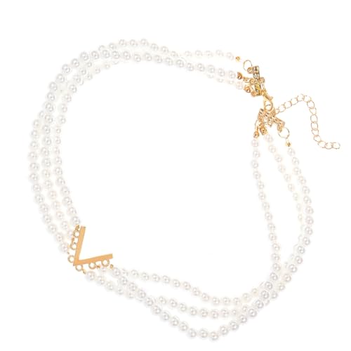 FackLOxc Elegante Choker-Halskette mit mehreren Ketten für Frauen, modische Perlen, Perlenkette, Halskette, Armband, Accessoire, Charm, Kunstperlen von FackLOxc