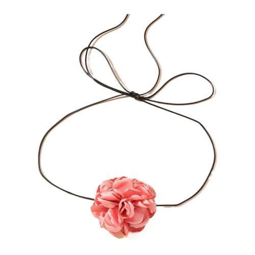 FackLOxc Elegante große Blumen-Choker-Halskette für Damen, trendige Damen-Halskette, lange Kordelkette, Modeschmuck, Stoff + Wachsfaden von FackLOxc