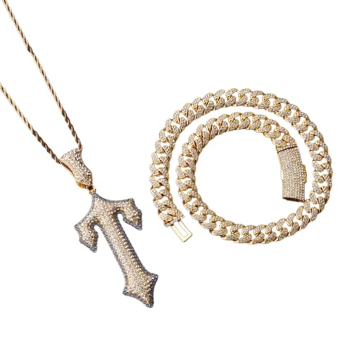 FackLOxc Funkelnde Diamant-Kreuz-Halskette, modische Diamanten-Kreuz-Halskette mit kubanischen Gliedern, für Jugendgläubige, Cuban chain 2, Metall FackLOxc Funkelnde Diamant-Kreuz-Halskette, modische Diamanten-Kreuz-Halskette mit kubanischen Gliedern, für Jugendgläubige, Cuban chain 2, Metall von FackLOxc