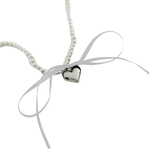 FackLOxc Halskette mit Schleife, süße Liebe, Choker, zarte Imitationsperlen Halskette, modischer Halsschmuck für modische Outfits von FackLOxc