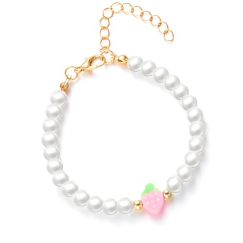 FackLOxc Hübsches Erdbeerperlen-Halsketten-Set mit mehrschichtigen Handarbeit, aus stabilen Materialien für Damen, Bracelet, Reisperlen, Imitationsperlen, Legierung von FackLOxc