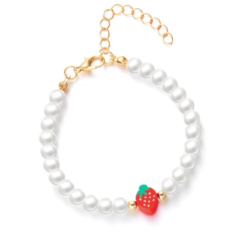 FackLOxc Hübsches Erdbeerperlen-Halsketten-Set mit mehrschichtigen Handarbeit, aus stabilen Materialien für Damen, Bracelet, Reisperlen, Imitationsperlen, Legierung von FackLOxc