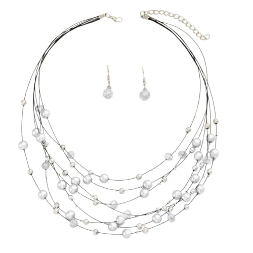 FackLOxc Lebendiges Perlen-Modeschmuck-Set, exquisites Perlen-Schmuck-Set für Damen, Halskette und Ohrringe für Feiern, Kunstperlen-Glas von FackLOxc