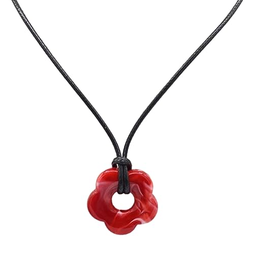 FackLOxc Mehrfarbige Halskette mit Blumenanhänger, für Mädchen und Frauen, trendiges Schlüsselbeinkette, Urlaubsparty-Schmuck-Accessoire, Acryl von FackLOxc