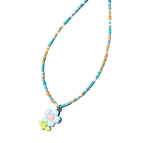 FackLOxc Modische Halskette mit Blumenperlen, kurzer Choker, Schmuck, Anhänger, Halskette, Reisperlen für Frauen und Mädchen, Mi Zhu von FackLOxc