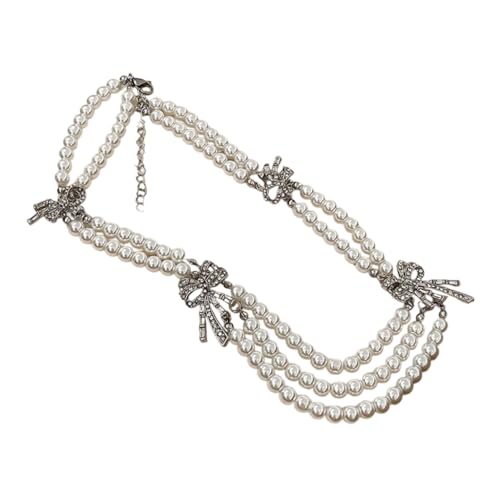 FackLOxc Modische mehrschichtige Halskette mit Kunstperlen und anmutiger Schleife, mehrschichtige Schlüsselbeinkette, handgefertigtes Accessoire für Damen von FackLOxc