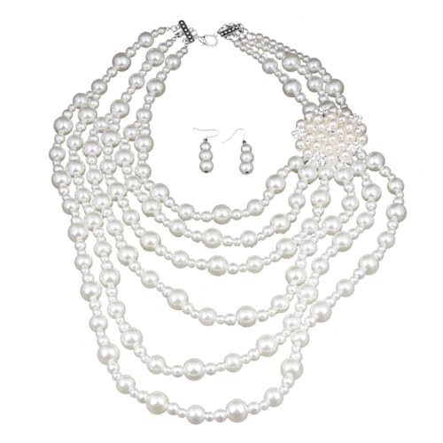 FackLOxc Modisches langes Halsketten- und Ohrring-Set mit zarten Details, Kunstperlen, Schmuck-Set für Vögel, Hochzeit, Kunstperle von FackLOxc