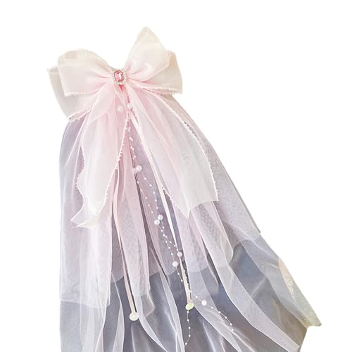 FackLOxc Schleier-Set für Mädchen zur Erstkommunion, mit verstellbarer Haarspange und 3D-Schleifen-Design, weiße Spitze, Kopfschmuck für Osterkleid, Zubehör von FackLOxc