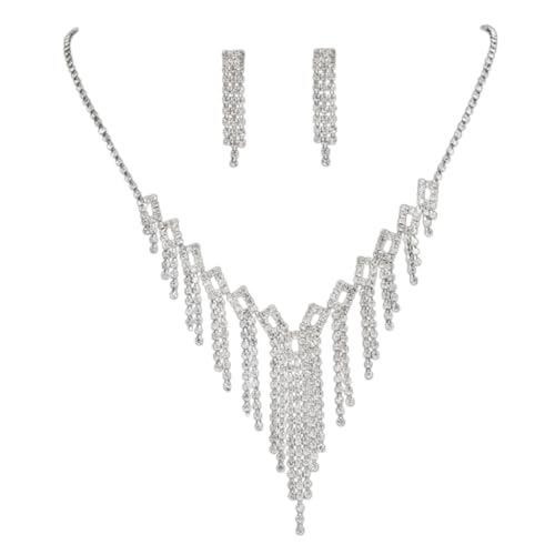 FackLOxc Set aus Halskette und Ohrringen aus Kristall, für Party, stilvolle Strasssteine, eingelegtes Zubehör, modisches Accessoire für Damen und Mädchen, Kristall FackLOxc Set aus Halskette und Ohrringen aus Kristall, für Party, stilvolle Strasssteine, eingelegtes Zubehör, modisches Accessoire für Damen und Mädchen, Kristall von FackLOxc