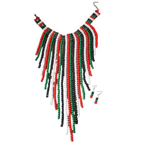 FackLOxc Statement-Schmuck-Set, Halskette und Ohrringe, lange Quasten, Hochzeitsschmuck, Holzperlenstruktur für Frauen und Mädchen, Holzperlen von FackLOxc
