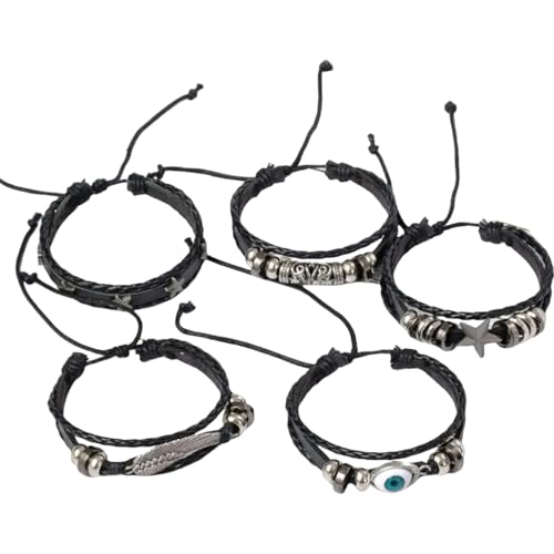 FackLOxc Stilvolle handgefertigte geflochtene Lederarmbänder Unisex-Armbänder Kordelarmband Verstellbares Gewebtes Armband Lederstruktur von FackLOxc