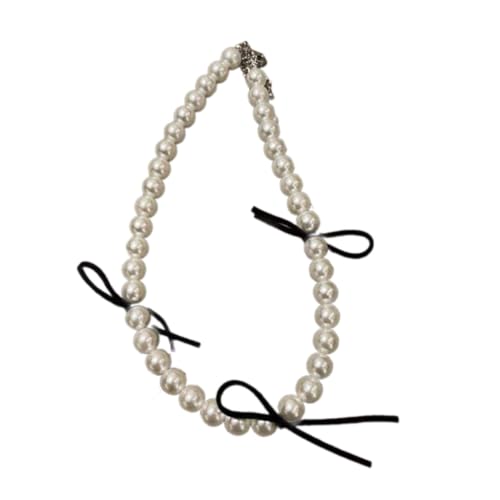 FackLOxc Temperament künstliche Kristallperlen Schleife Halskette für Frauen Jahrestag Mode Vintage Perlen Kette Choker Schmuck von FackLOxc