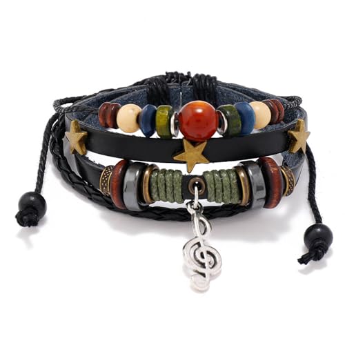 FackLOxc Verstellbares Lederperlen Armband Stylische Und Komfortable Manschettenbänder Mehrschichtige Armbänder Manschettenknopf Schmuckgeschenk von FackLOxc