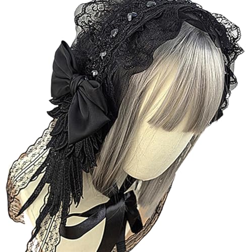 FackLOxc Vintage Styles Bowknot Hair Bandana Bestickte Spitzenverkleidung Einzigartiges Gotisches Accessoire Für Frauen Cosplay Dekoration von FackLOxc