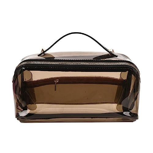 Große Kapazität Reise Kosmetiktasche Transparent Waschbeutel Make-up Tasche für Frauen Tragbare PU Kulturbeutel mit Griff, Schwarz von FackLOxc