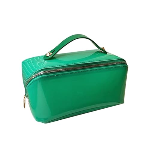 Große Kapazität Reise Kosmetiktasche Transparent Waschbeutel Make-up Tasche für Frauen Tragbare PU Kulturbeutel mit Griff, grün von FackLOxc