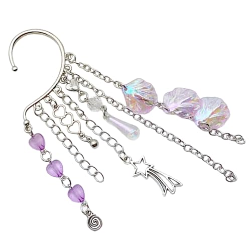 Metall-Ohrmanschette mit Muschel auffälliger Muschelohrmanschette Metall-Ohrhaken mit Fransen Kette für Mädchen, Legierung und Perlen von FackLOxc