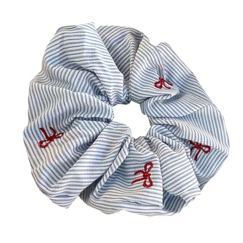 Mode Blaue Streifen Bestickte Scrunchie Hair Band Für Erwachsene Mädchen Bequeme Elastische Haarbindung Mode Accessoire von FackLOxc
