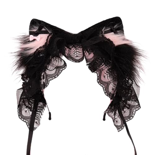 Verstellbares, pelziges Katzenohr-Haarband mit Schleife, modisches Haar-Accessoire, Stirnband für Anime-Themenpartys und den täglichen Gebrauch von FackLOxc