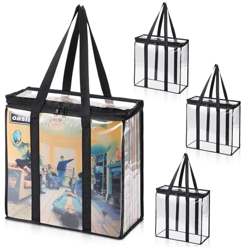 Facmogu 33-U/min-Vinylplatten-Aufbewahrungstasche, durchsichtige PVC-Plattentaschen für Vinyl, fasst bis zu 108 Alben, LP-Tragetasche, Album-Organizer mit Zwei-Wege-Reißverschluss – 3er- Pack von Facmogu
