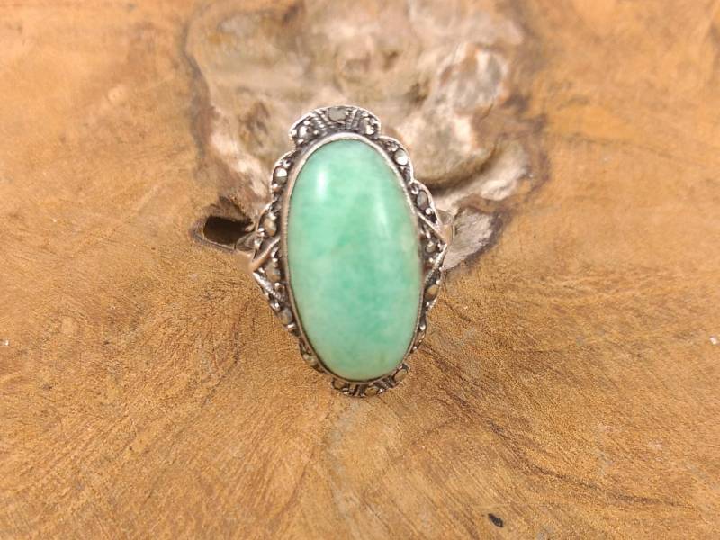 Antiker Silberring - Viktorianisch Markasit Und Mintgrüner Quarzstein von Factory23