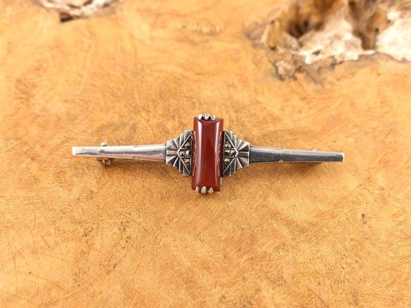 Art Deco Silberbrosche - Roter Karneolstein Pyrit 925 Antiker Schmuck Modern von Factory23