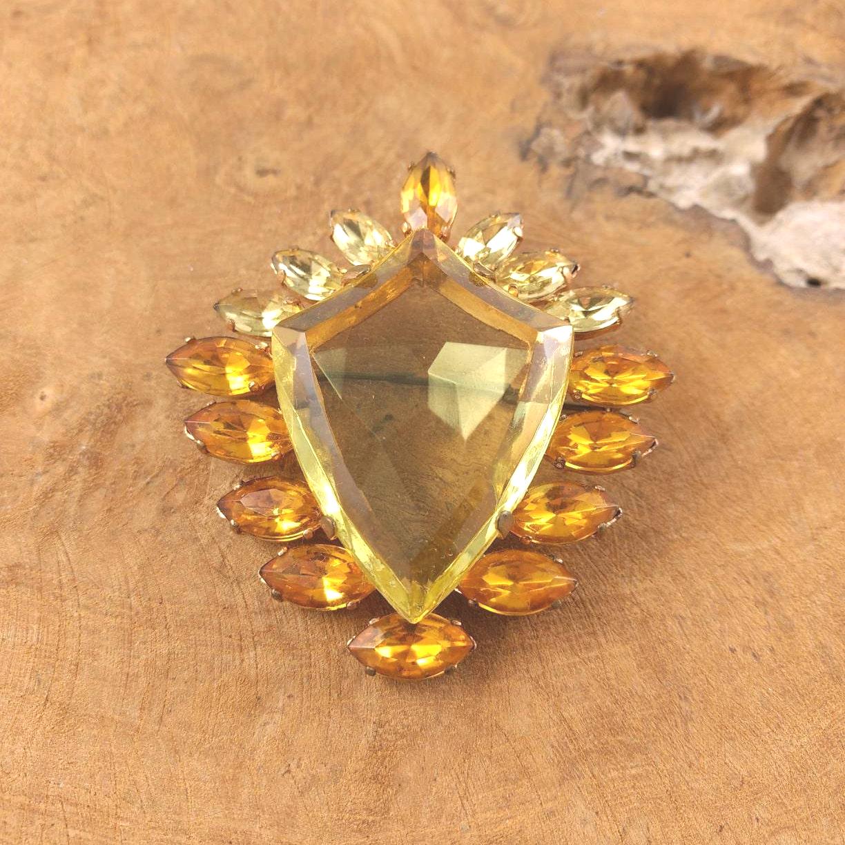 Große Vintage Brosche - Glas Gelb Und Orange 1960Er 1970Er Jahre Schmuck von Factory23