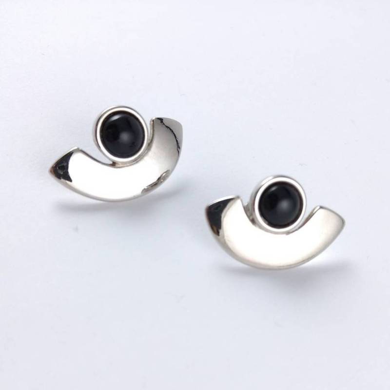 Moderne Ohrringe-Silber Und Schwarz-Vintage-Schmuck-Retro-style-80Er Jahre-90Er Jahre von Factory23