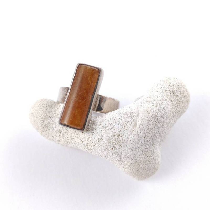 Silberring - Stein Silber Rechteck Honiggelb Vintage-Schmuck 925 Ringgröße 18 von Factory23
