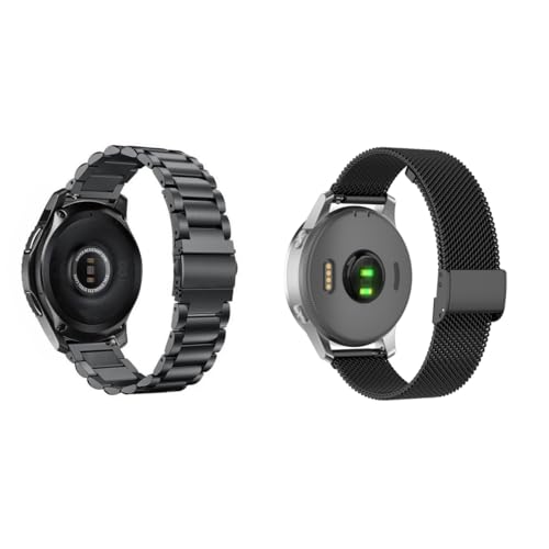 2 Stück Metall Armband Kompatibel mit Garmin Forerunner 255s/255s Music für Herren Damen, Metall Solide Ersatzarmband und Masche Edelstahl Uhrenarmband für Garmin Forerunner 255s/255s Music (Schwarz) von Factorys