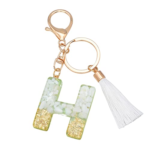 Factorys Kreativer Schlüsselanhänger 26 Buchstaben Keychain Lichtdurchlässiger Harz Anhänger Personalisierte Rucksack anhänger Personalisierter Letter Schmuck mit Quaste (H, H) von Factorys