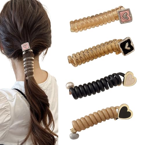 4 St Telefondraht-Stirnband - Wickelbares Und Sanftes Haargummi Mit TelefonschnurVoll Kreisförmig Stretch, Kamm Flexibler Kunststoff, Stretch Haarkamm, Stirnband Haarbandhalter Für Frauen Mädchen von Facynde