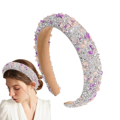 Edelstein-Stirnband, Edelstein-Stirnband - Bling Breiter Haarreif | Mit Strasssteinen verzierter modischer Kopfschmuck, schicker Haarschmuck für Frauen und Mädchen von Facynde