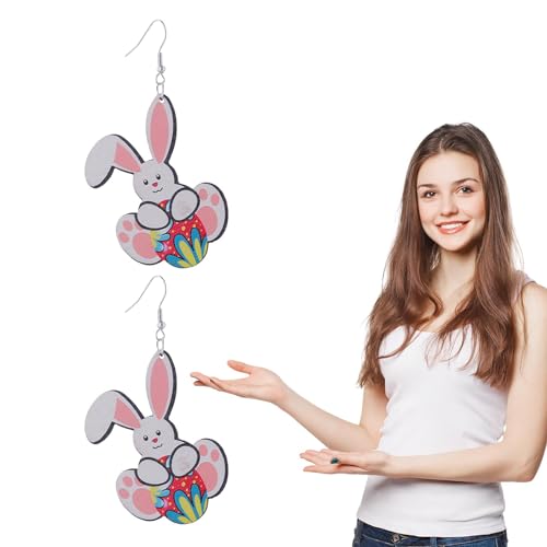 Facynde Ostern Perlen Ohrringe,Ostern Ohrringe für Frauen | Niedliche Hasen Blumenkorb Holzohrringe | Niedliche Hasen-Blumenkorb-Holzohrringe – lustige Osteraccessoires, Urlaubsschmuck für Frauen und von Facynde