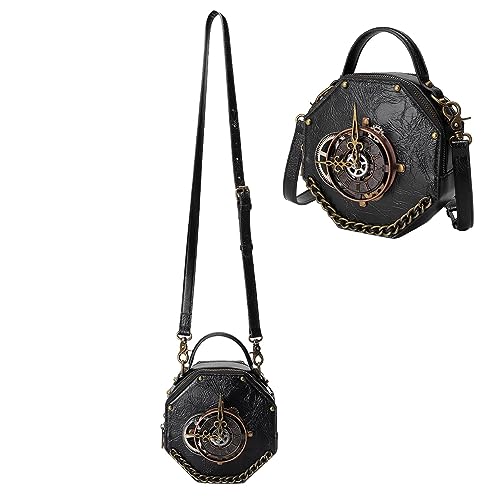 Facynde Punk-Tasche - Umhängetasche | Retro Leder Aktentasche Leder Umhängetasche, Steampunk Uhr Gothic Leder Messenger Bag für Frauen Mädchen Laptop Satchel Tasche von Facynde