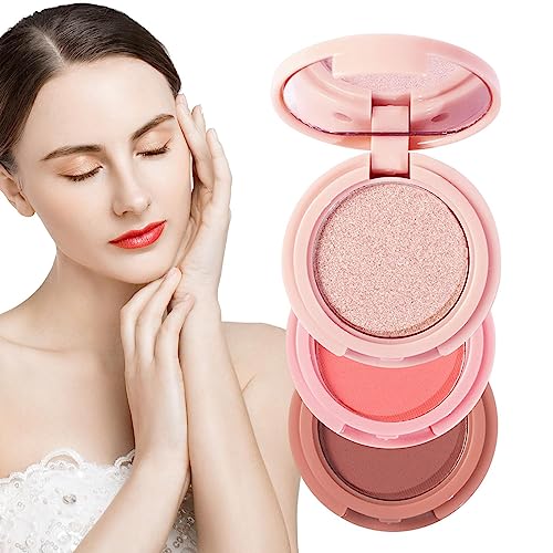 Gesichts-Highlighter-Puder - 3-in-1 Wangenrouge-Highlighter-Lidschatten-Palette | Cheek Contouring Highlighter Rouge-Puder für langanhaltenden, schweißfesten Schimmer Facynde von Facynde