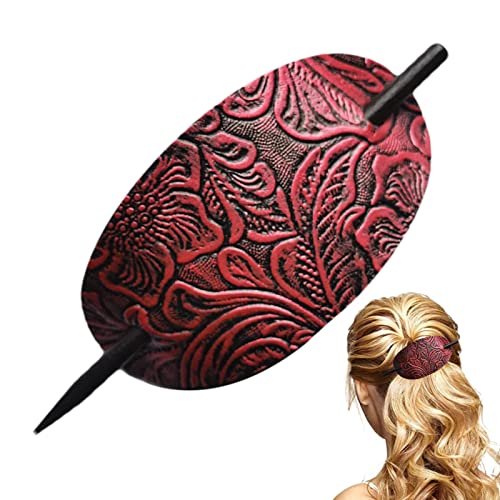 Haarspange aus Leder mit Stab,Ovale Haarspangen aus Kunstleder | Leder und Stick Hair Slide Haarnadeln Pferdeschwanzhalter Haarschmuck für Frauen Mädchen Facynde von Facynde