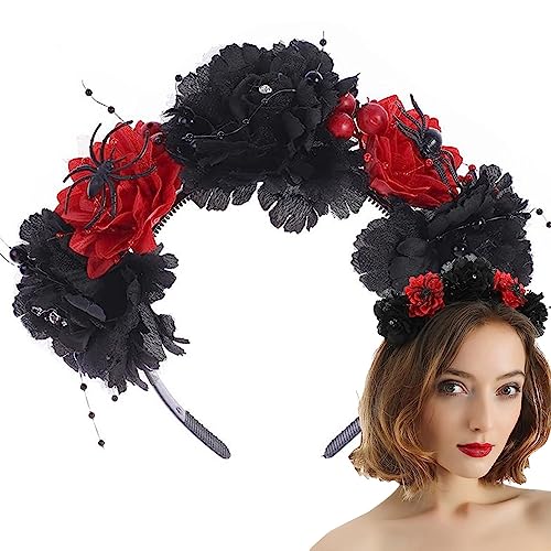 Halloween Blumen Stirnband | Blumen-Haarreif für Damen mit Spinne | Halloween-Band-Kopfbedeckung für Mädchen, Teenager-Mädchen, Verkleidung, Rollenspiele, Bühnenkostüme, Cosplay von Facynde