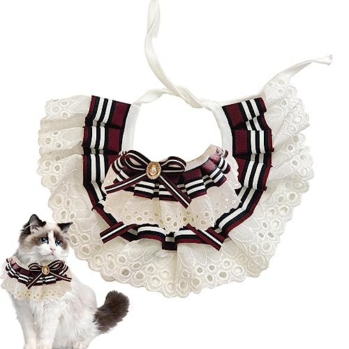 Haustier-Lätzchen aus Spitze - Niedlicher Schalkragen mit Spitze für Katzen,Bequemes Haustierhalsband im Preppy-Stil mit Fliege, Haustierzubehör für Picknick, Ausgehen, Hochzeit Facynde von Facynde