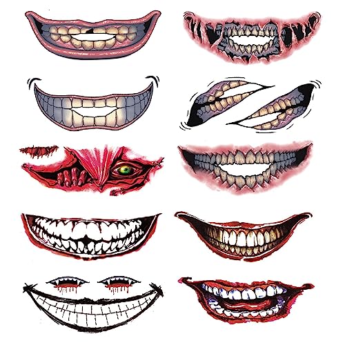 Horror-Lippen-Mund-, Halloween Aufkleber Halloween Lippendekor - Halloween Horror Mund Temporäre Aufkleber Gesicht Aufkleber Streich Requisiten e von Facynde