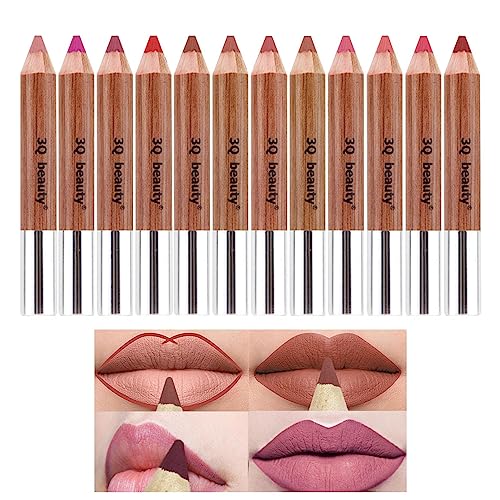 Lipliner-Set | 12 Stück ultrafeiner wasserfester Lipliner - Glatte, matte Lippenstifte, hochpigmentiertes Lippen-Make-up, langlebiges Creme-Lipliner-Geschenkset für Mädchen und Frauen Facynde von Facynde