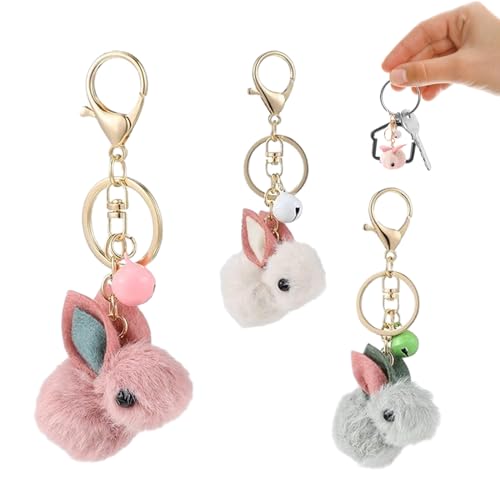 Fadcaer 3 Stück Osterhase Schlüsselanhänger Plüschtasche Kaninchen Schlüsselanhänger Pom Pom Schlüsselanhänger Niedlicher Flauschiger Kaninchen Schlüsselanhänger Tier Plüsch Tasche Anhänger Gefüllter von Fadcaer