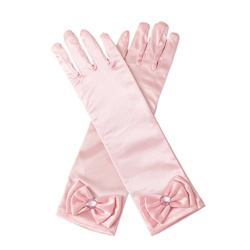 Fadcaer Blumenmädchen lange Handschuhe Prinzessin Dressing Handschuhe Kinder-Kleid-Handschuhe Kinder Satin lange Finger Kleid Handschuhe mit Schleife Diamanten für Geburtstag Langer Abend (Rosa) von Fadcaer