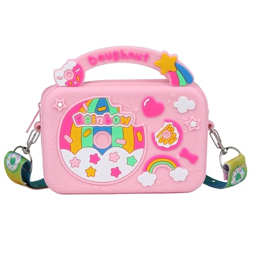 Niedliche Handtasche für Kleinkinder, Mini Niedliche Umhängetasche Kinder tragbare Handtasche Kleine Mädchen Münze Schlüssel Crossbody Purse Donut Silikon Cartoon Kinder Handtasche (Rosa) von Fadcaer