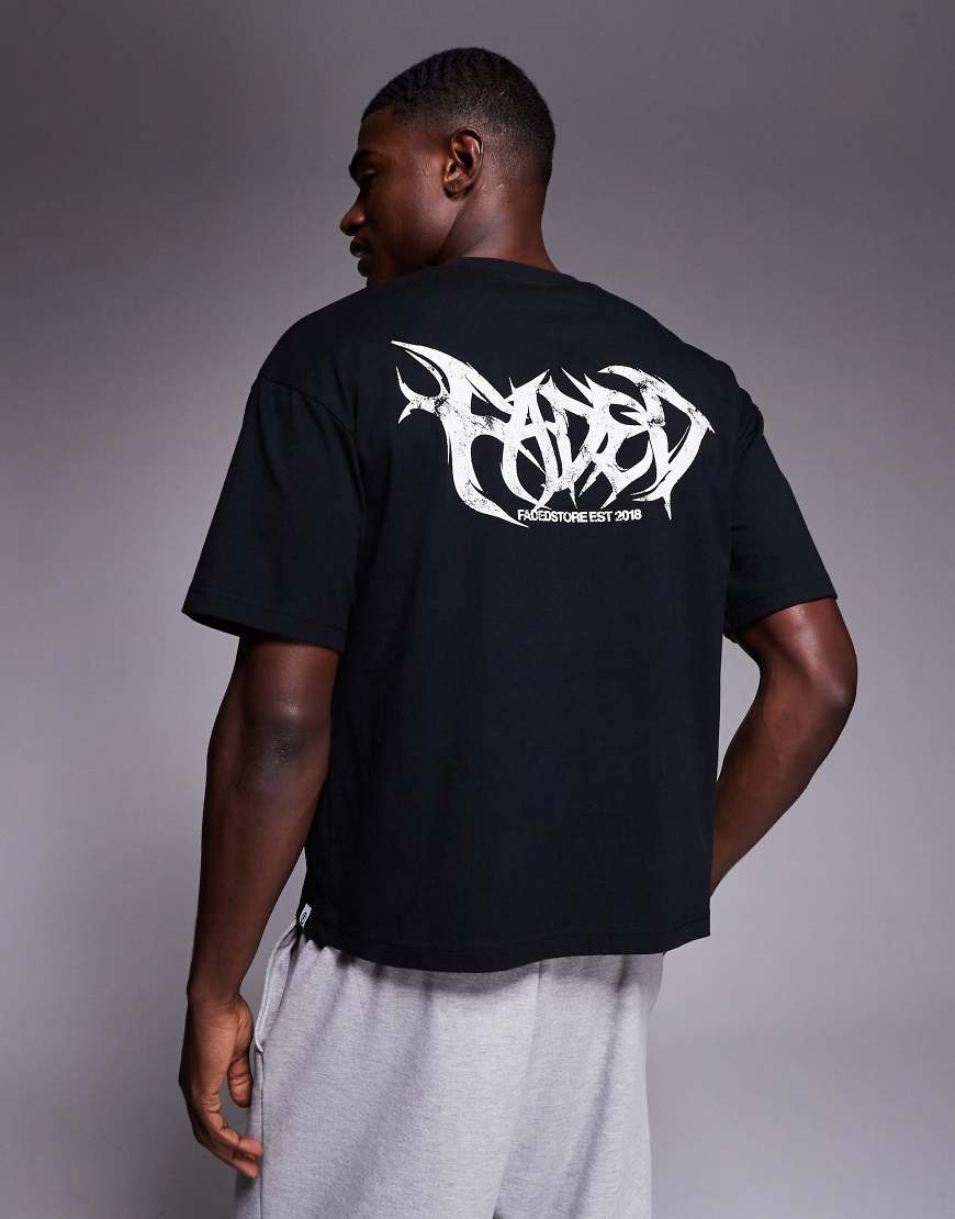 Faded Store - Cropped-T-Shirt in Schwarz mit Schattenprint auf der Rückseite von Faded Store