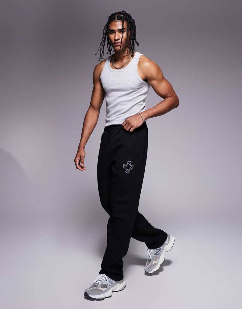 Faded Store - Gerade geschnittene Jogginghose in Schwarz mit Monogramm-Logo, 320 g/m² von Faded Store