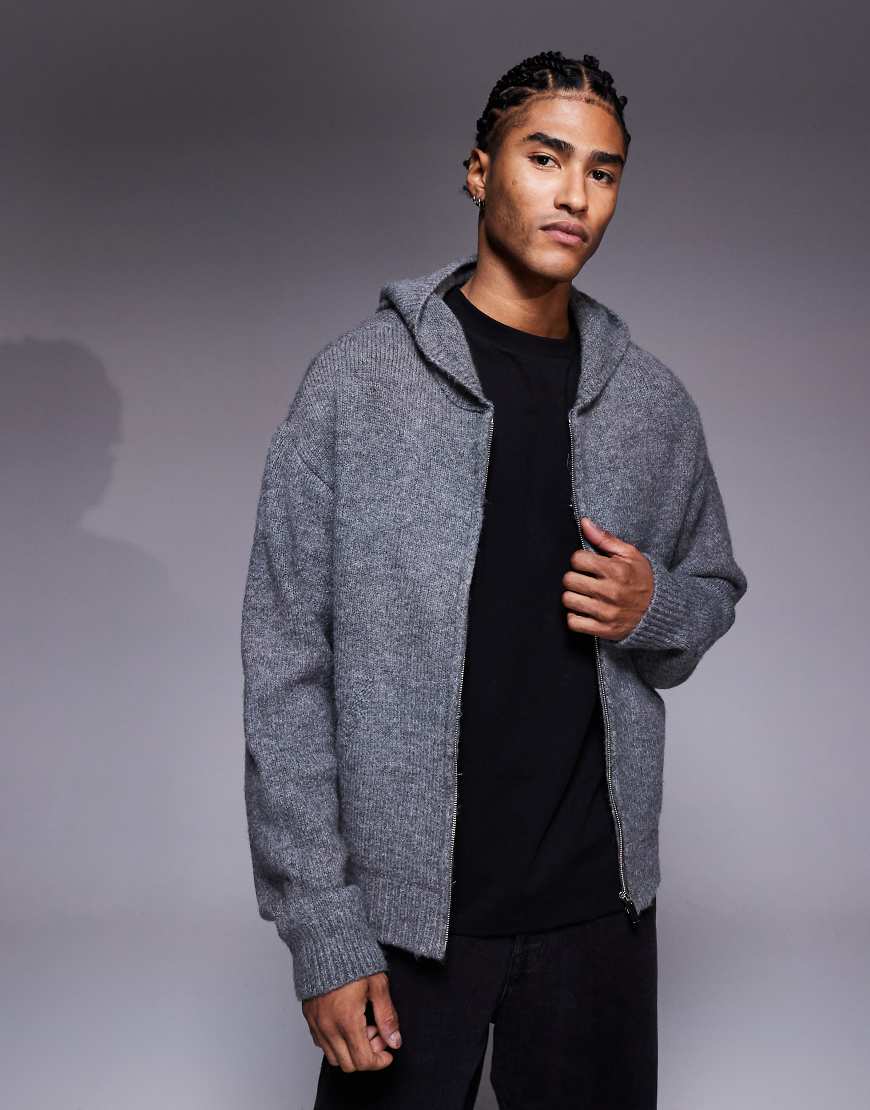 Faded Store - Kapuzenjacke aus Strick in Grau mit Reißverschluss von Faded Store